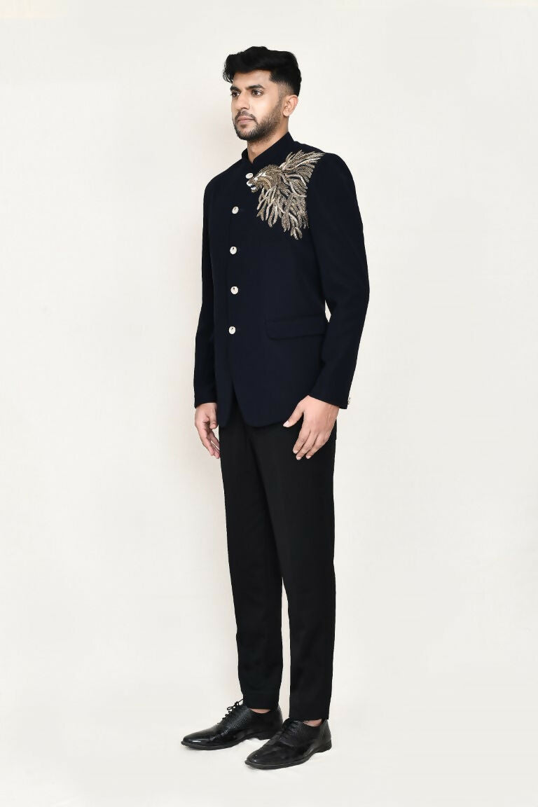 Blue Terry Rayon Prince Coat and Matching Pant Set