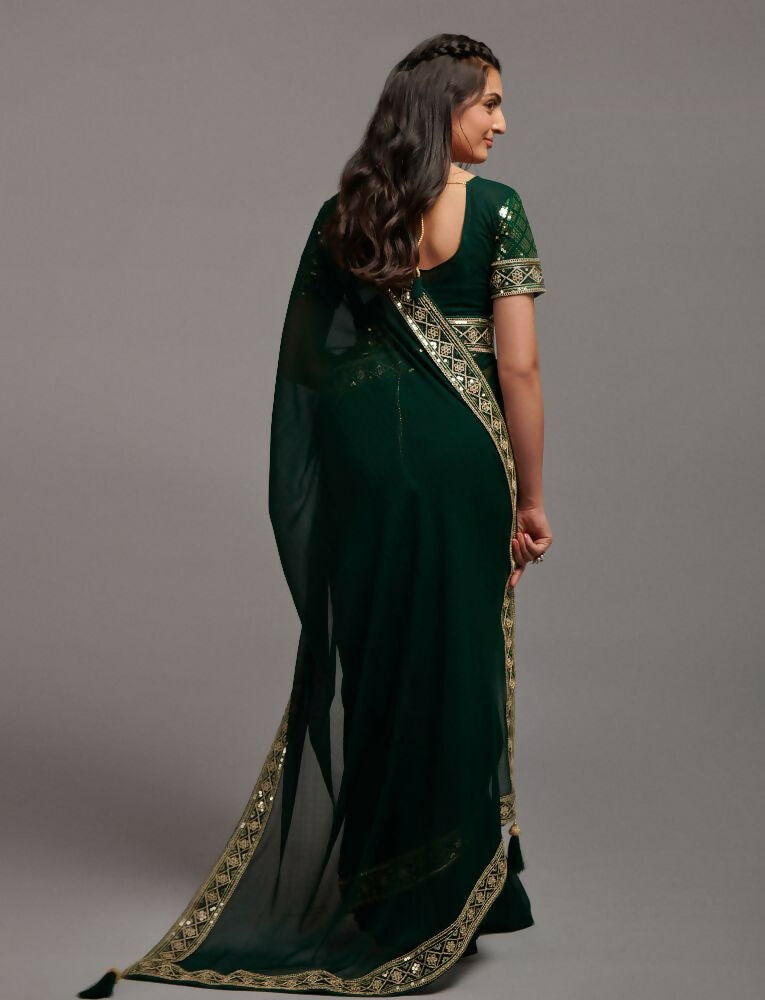 Green Zometo Embroidery Lace Saree for Special Occasions