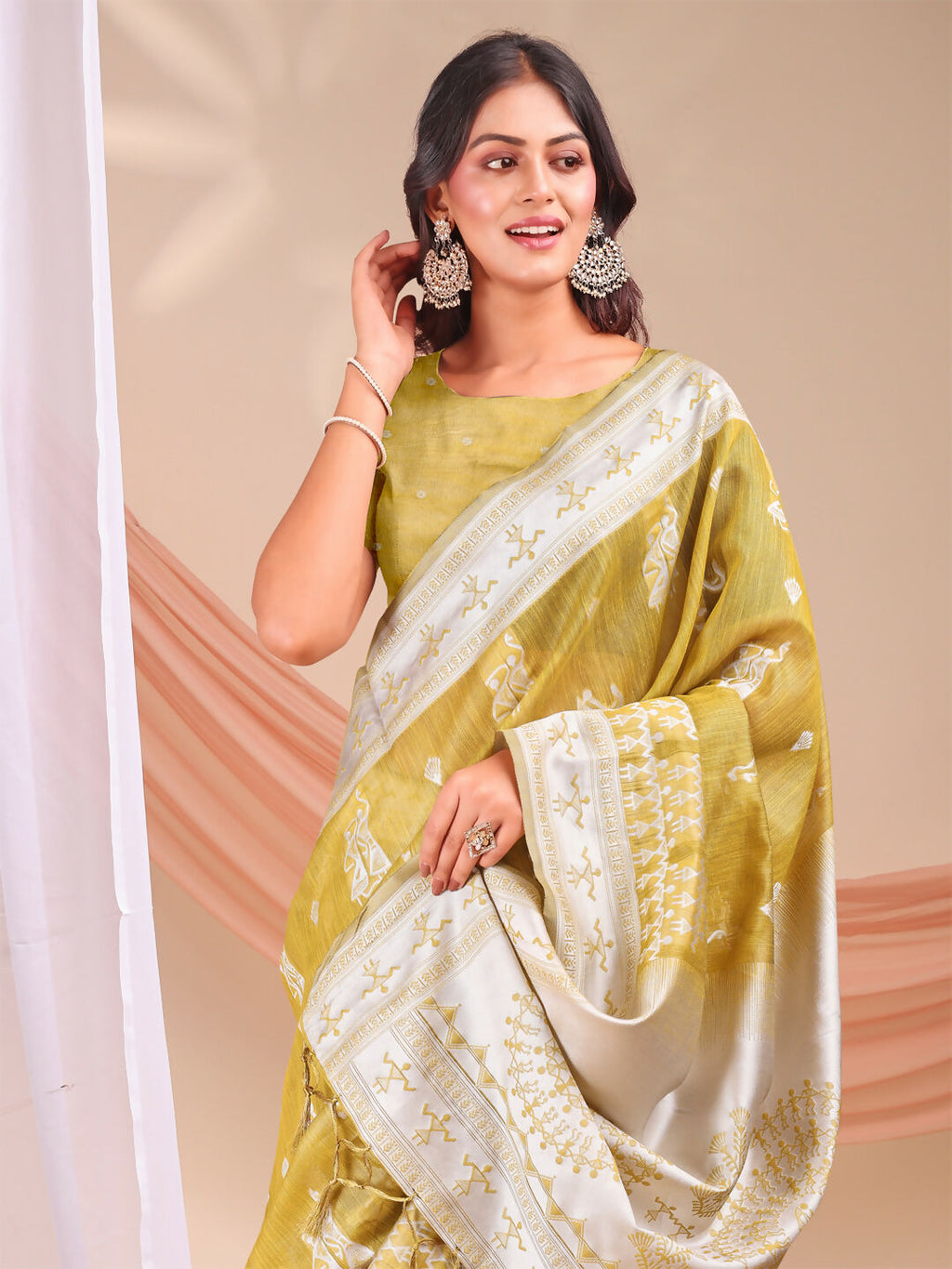 Varnika Mustard Linen Cotton Saree with Matching Blouse Piece