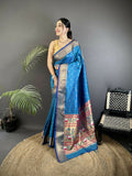 Blue Butti Woven Soft Lichi Silk Paithani Saree with matching blouse piece