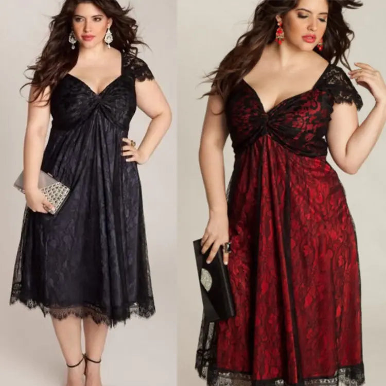 Women's Gothic Lace Midi Dress with V-Neck and Cap Sleeves - Image 10