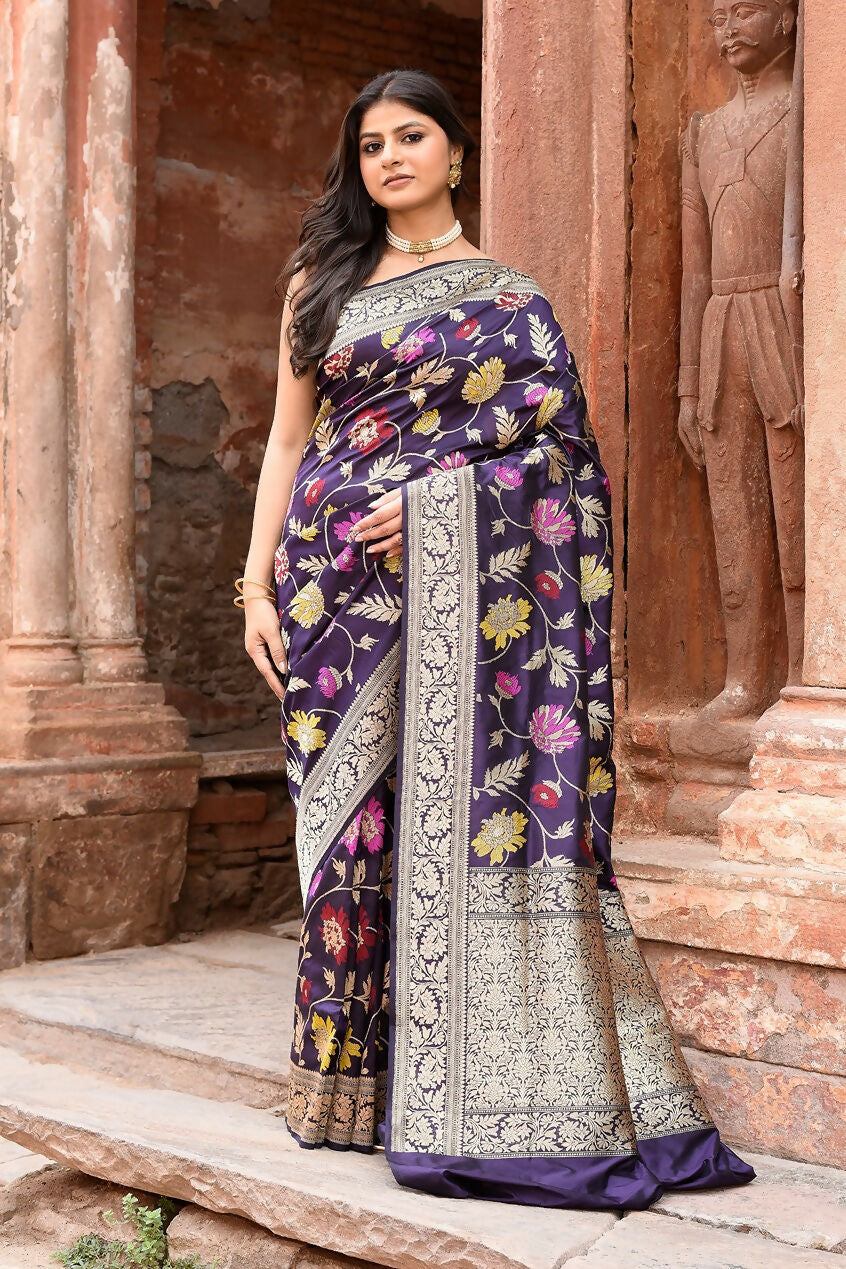 Plum purple pure Katan handloom Banarasi silk saree