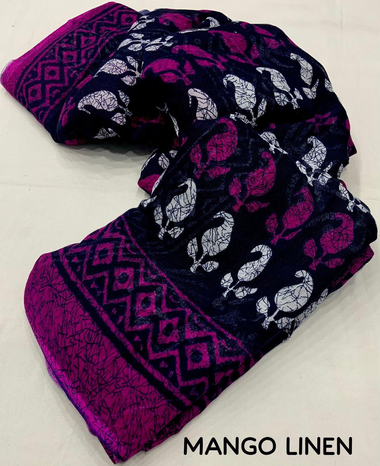 Purple Linen Blend Ethnic Motif Print Saree with Unstitched Blouse