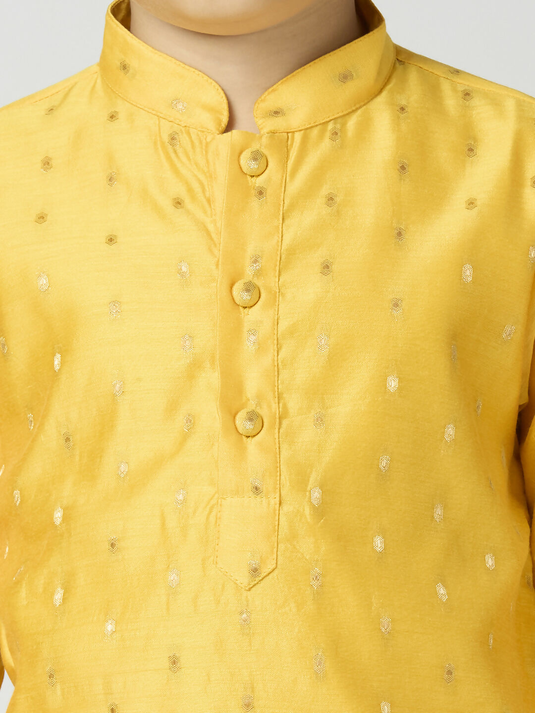 Boys Yellow Chanderi Kurta and Pyjama Set with Traditional Butta