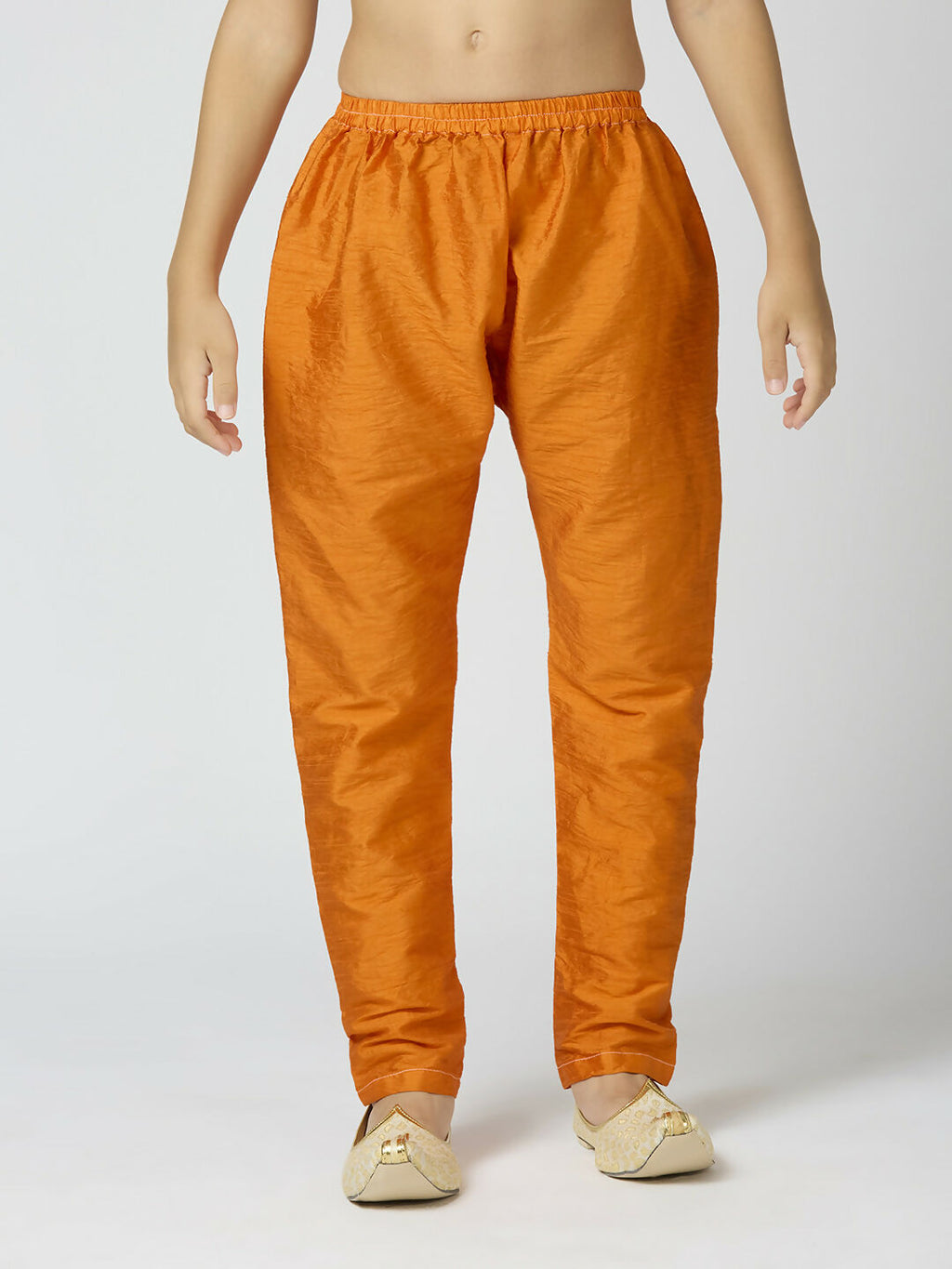 Boys Orange Chanderi Kurta Pyjama Set with Traditional Butta Work
