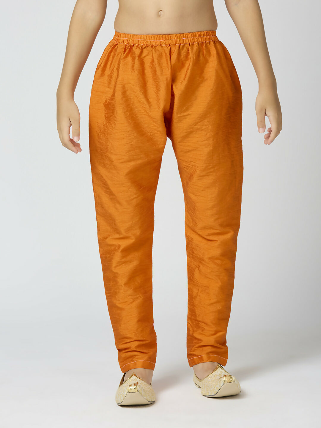 Boys Orange Chanderi Kurta Pyjama Set with Traditional Butta Work