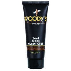 4oz bottle of Woody's 2-in-1 Beard Conditioner for hydrating skin and softening beard hair