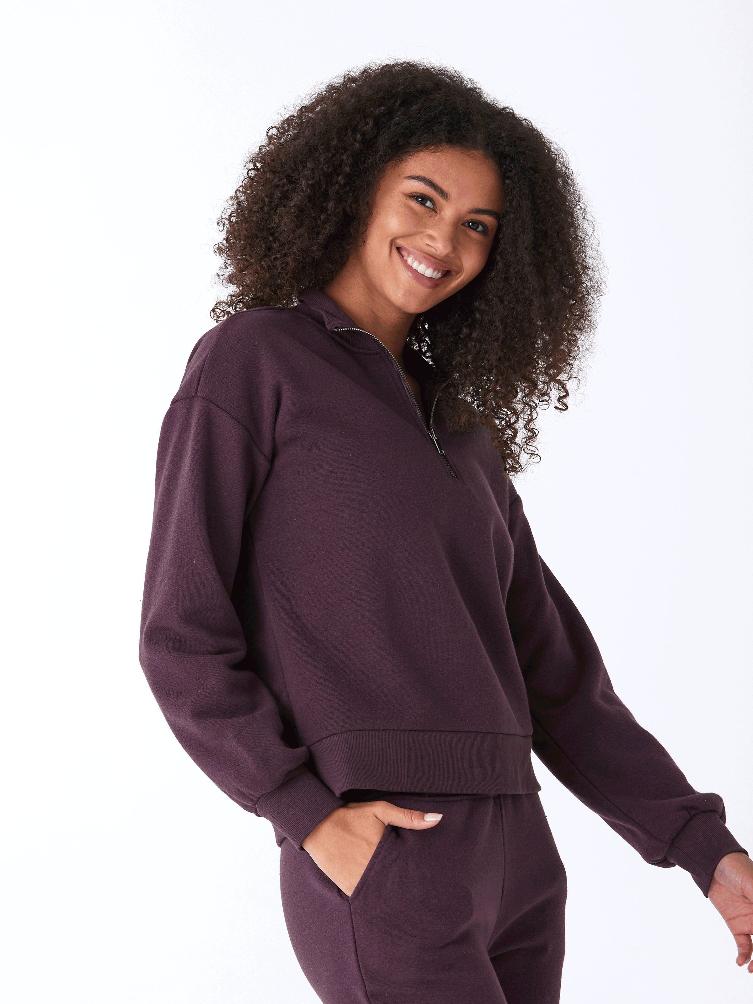 Constance Triblend Fleece Half Zip Pullover in Dark Purple