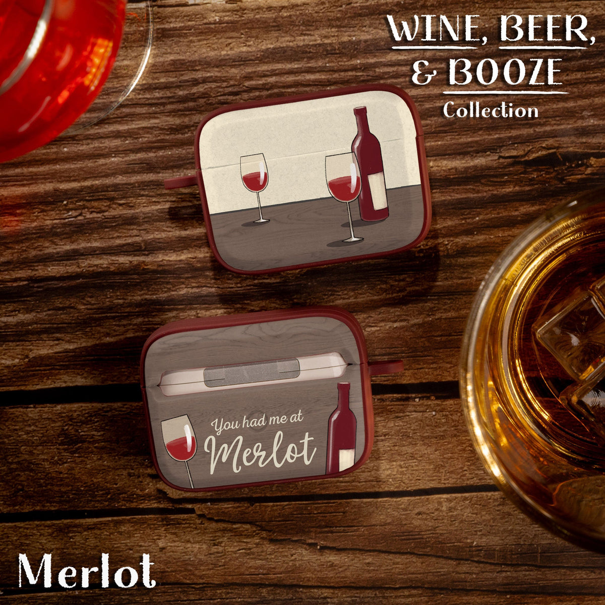 Wine, Beer & Booze AirPods Pro 1 & 2 Protective Case with Carabiner