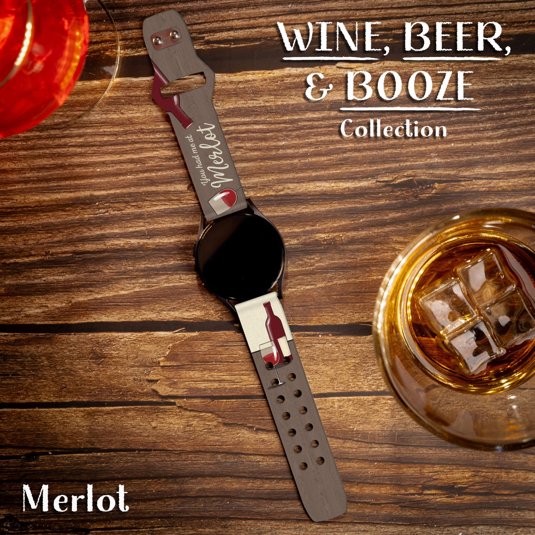 Wine, Beer, & Booze HD  Watchband for Samsung, Garmin, Fossil, and More