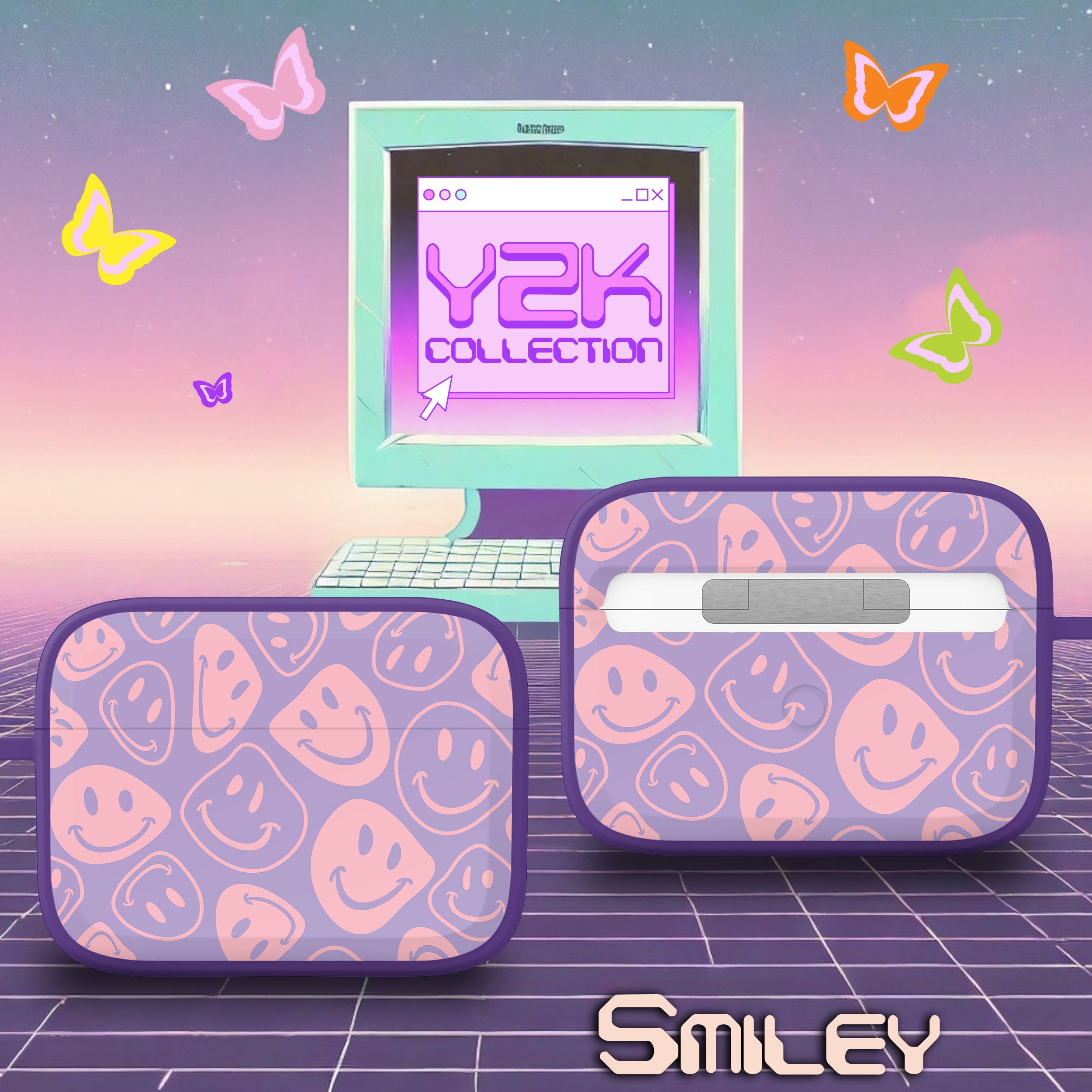 Y2K Smiley Face Apple AirPods Pro 1 & 2 Case Cover Protective
