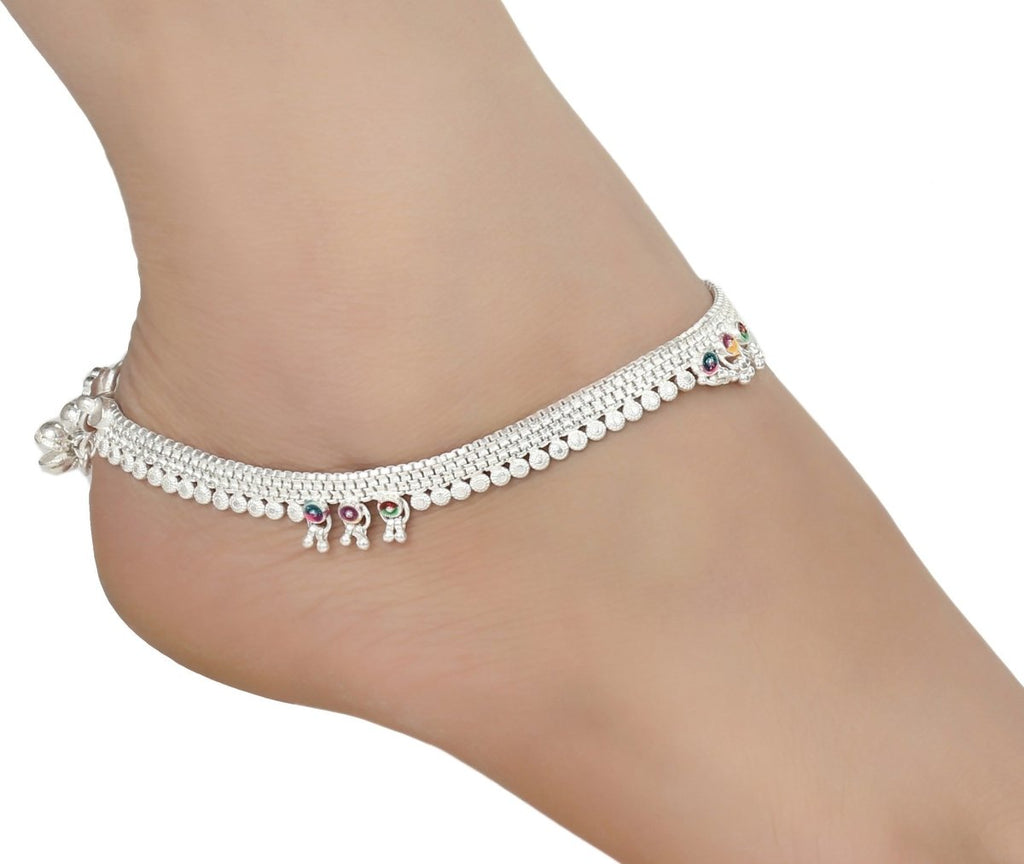 Pair of silver plated white metal traditional anklets with elegant matte finish