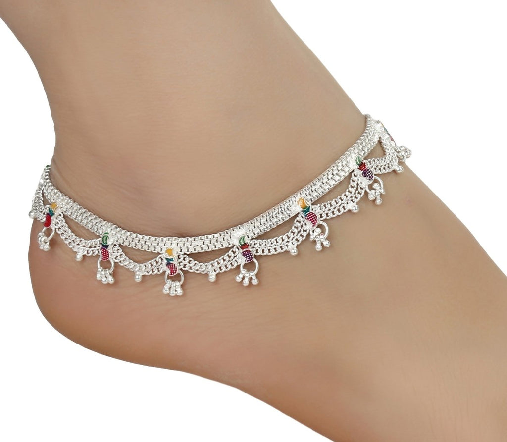 Elegant silver-plated white metal anklets with a unique matte finish.