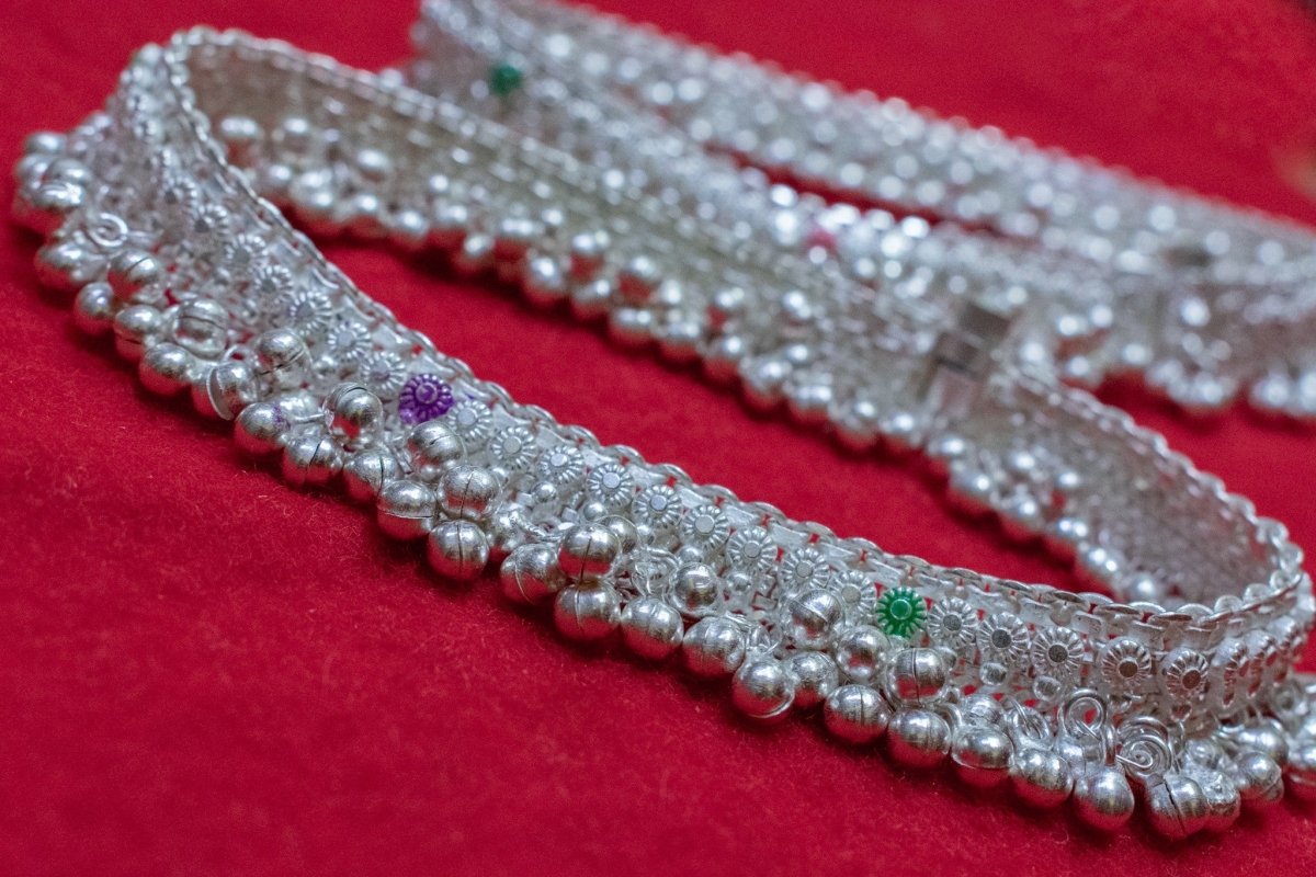 Silver Plated Traditional Ethnic Anklets Matte Finish Foot Chain
