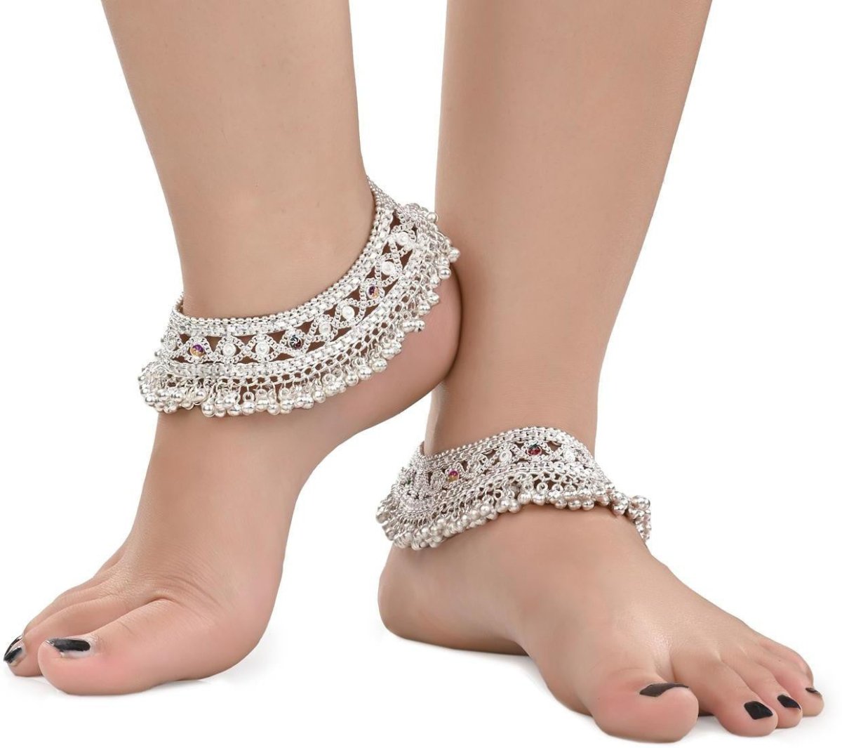 Traditional Silver Plated White Metal Ethnic Foot Chain