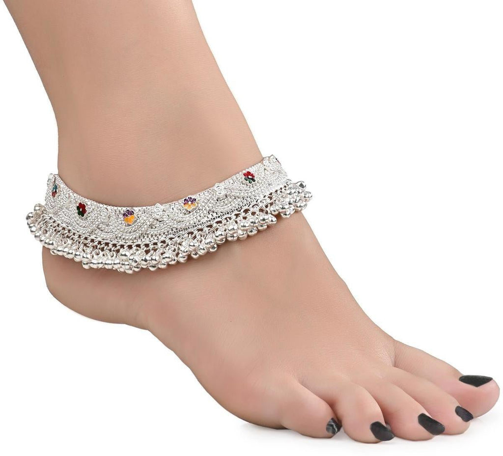 AanyaCentric Silver Plated White Metal Payal Indian Traditional Ethnic Fashion Imitation Jewellery Foot Chain
