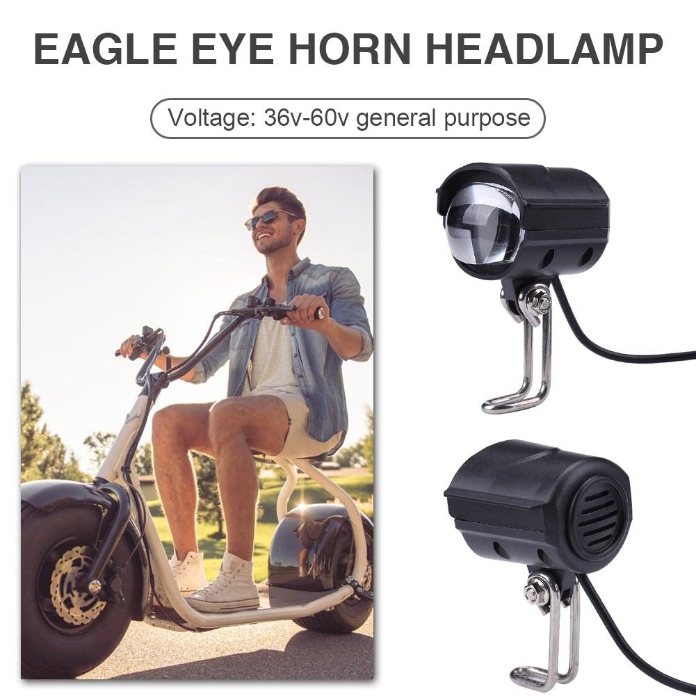2-in-1 Waterproof LED Electric Bike Front Light with Built-in Horn