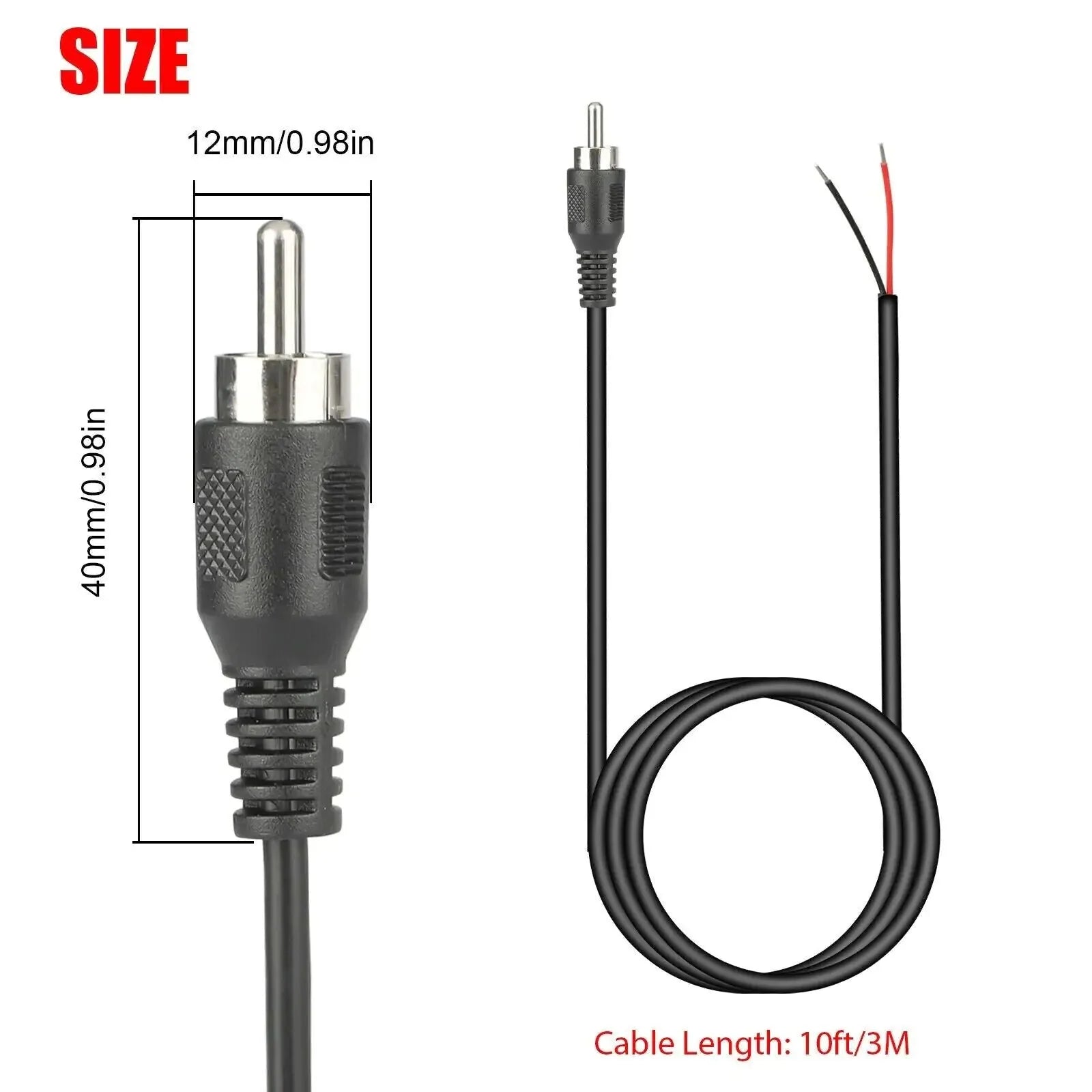 2-Pack 10 FT RCA Male Plug to Bare Wire Audio Speaker Subwoofer HDTV Cable Cord