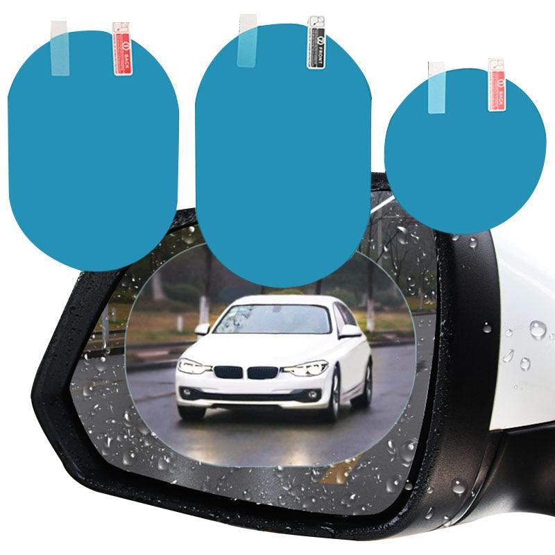 Set of two clear blue car rearview mirror protective anti-fog rainproof films