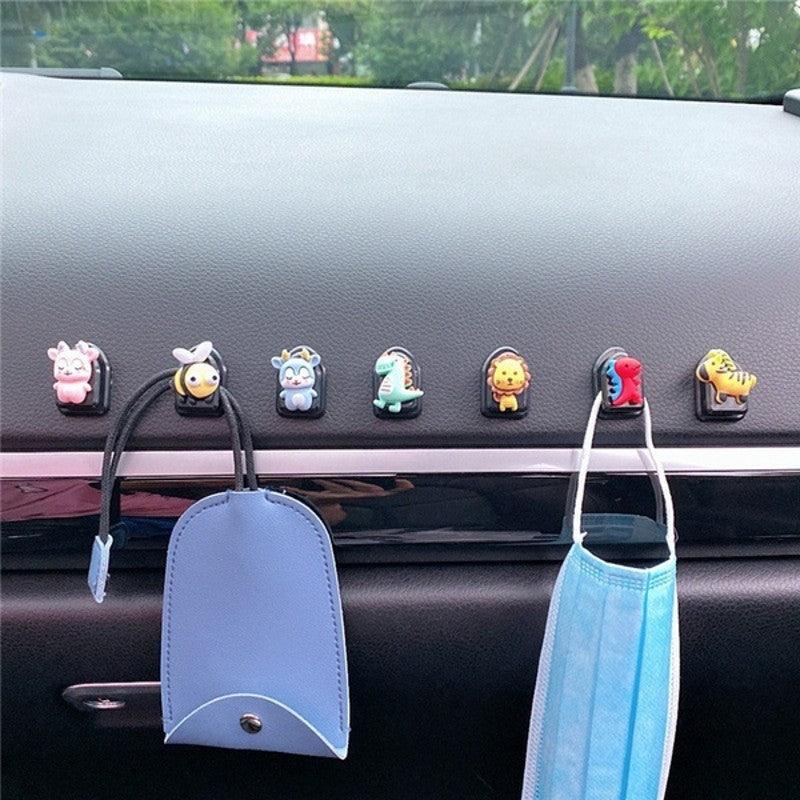 2 Pcs Cartoon Car Dashboard Hooks Mini Adhesive Organizer Hangers