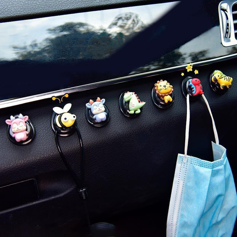 2 Pcs Cartoon Car Dashboard Hooks Mini Adhesive Organizer Hangers