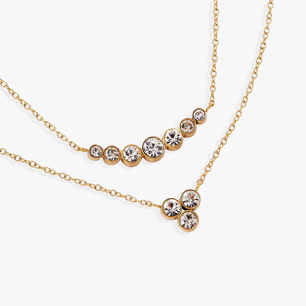 Double-Layer Crystal Statement Necklace with Adjustable Closure