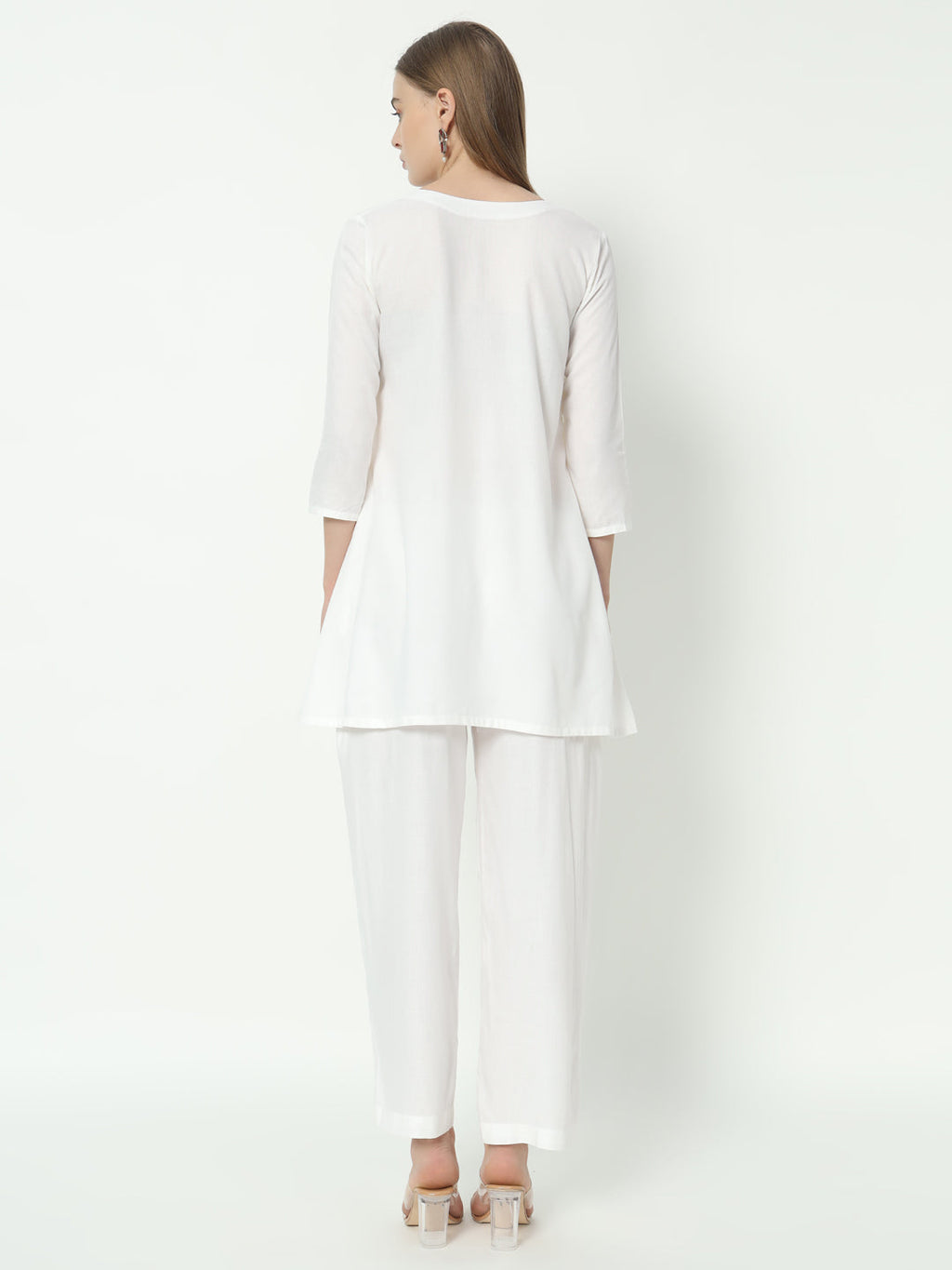 Pure Cotton V-Neck Co-Ord Set in Crisp White