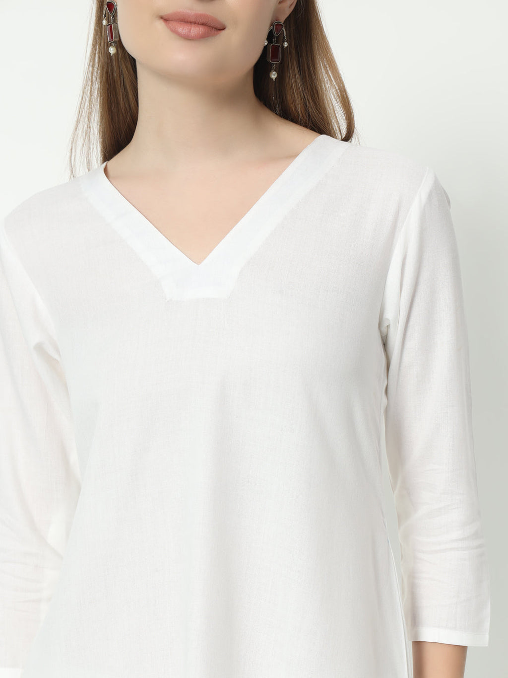 Pure Cotton V-Neck Co-Ord Set in Crisp White