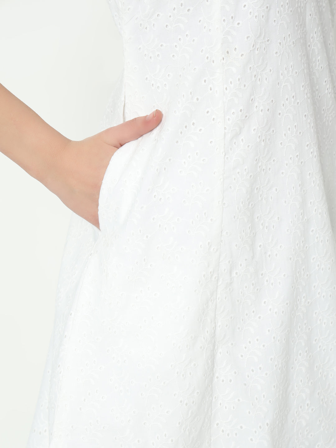 White Chikankari Co-Ord Set with Round Cut Neck