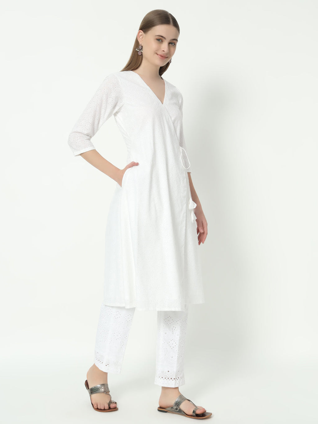 Fab Fashion Chiken Kari Angrakha V Neck Set