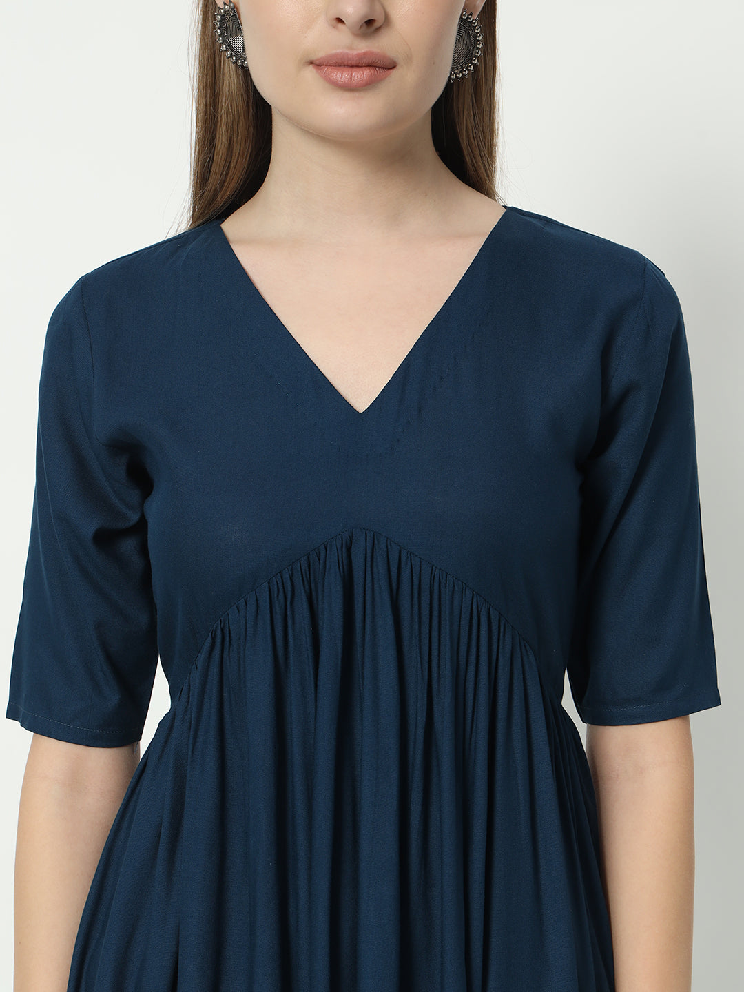 Peacock Blue Alia Cut V-Neck Pure Cotton Top and Pant Set