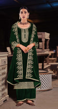 Green Velvet Embroidered Salwar Suit Unstitched Dress Material