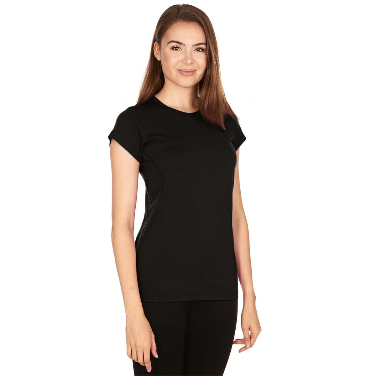 Women's lightweight short sleeve charcoal-grey Merino wool crew neck t-shirt