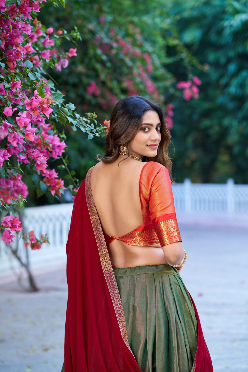 Mehendi Kanchipuram Silk Lehenga Choli with Zari Weaving