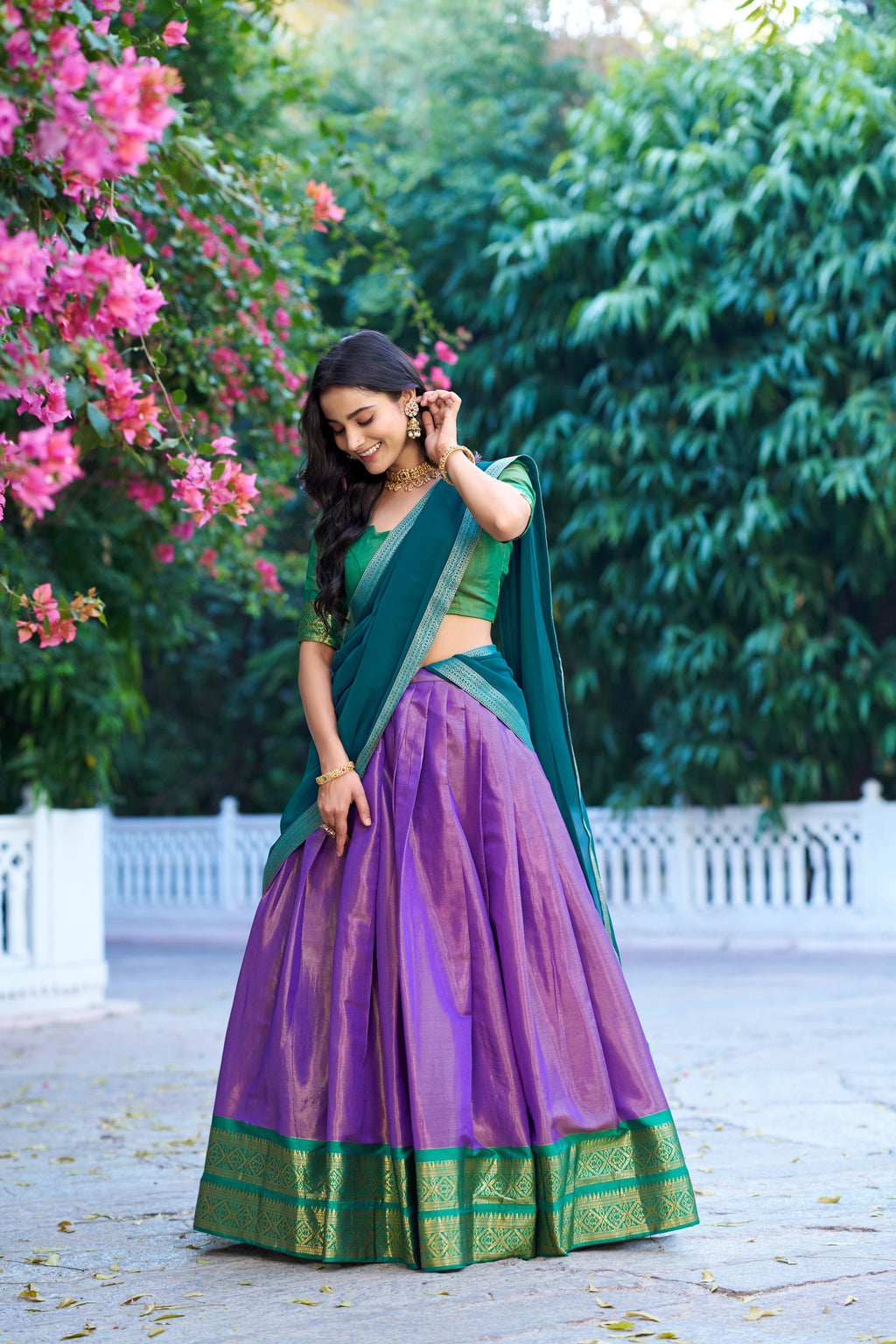 Lavender Kanchipuram Silk Lehenga Choli with Zari Weaving