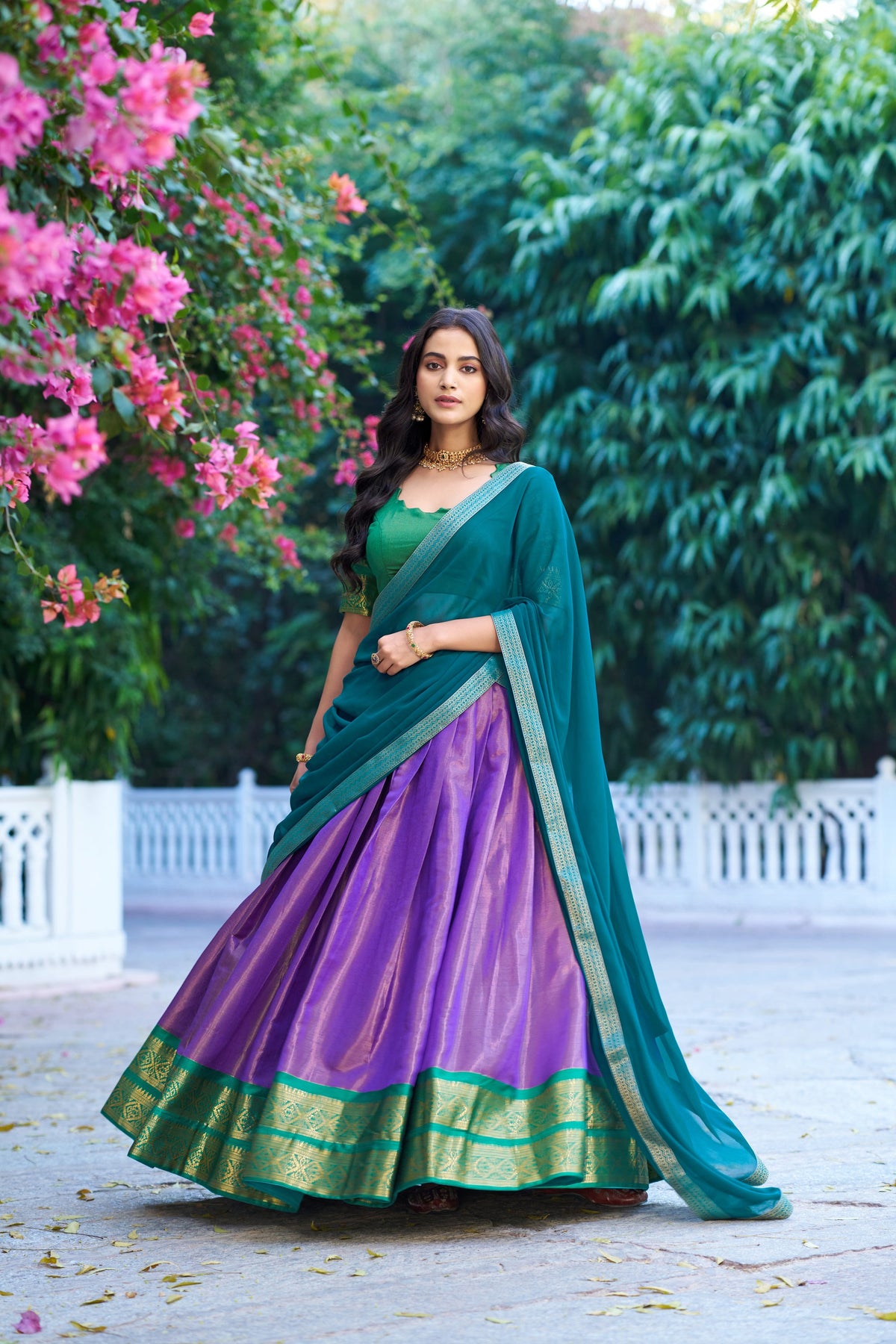 Lavender Kanchipuram Silk Lehenga Choli with Zari Weaving