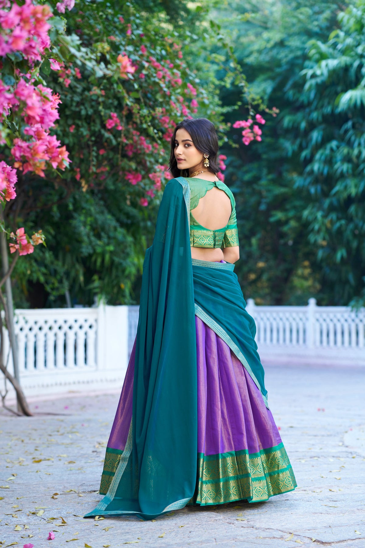 Lavender Kanchipuram Silk Lehenga Choli with Zari Weaving