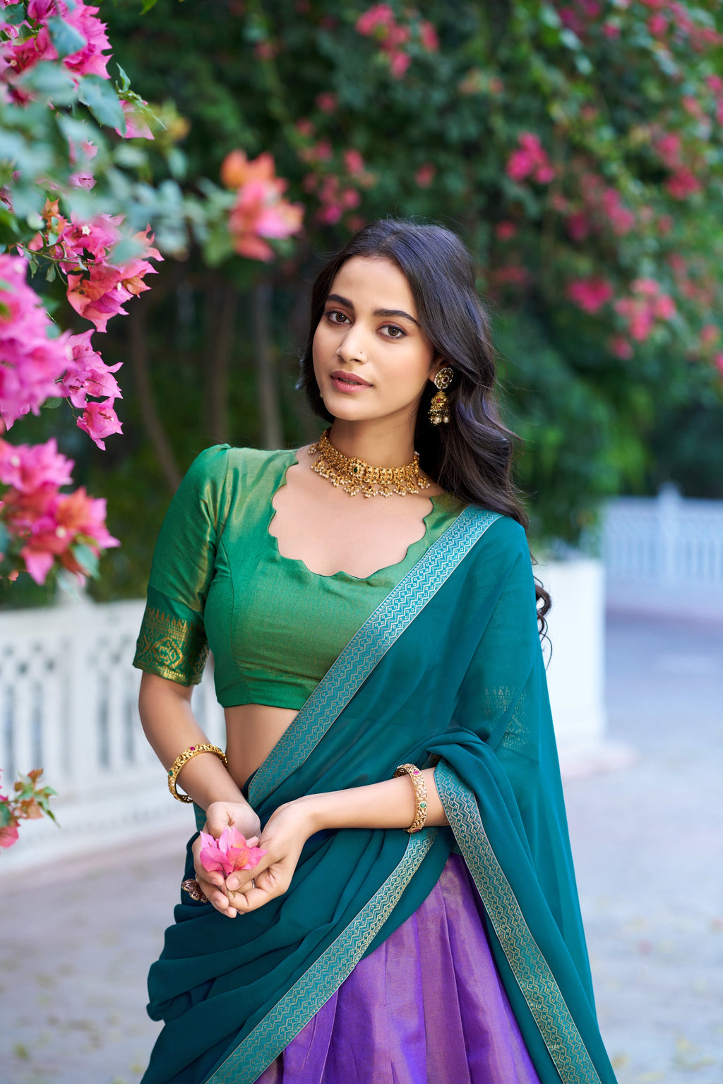 Lavender Kanchipuram Silk Lehenga Choli with Zari Weaving