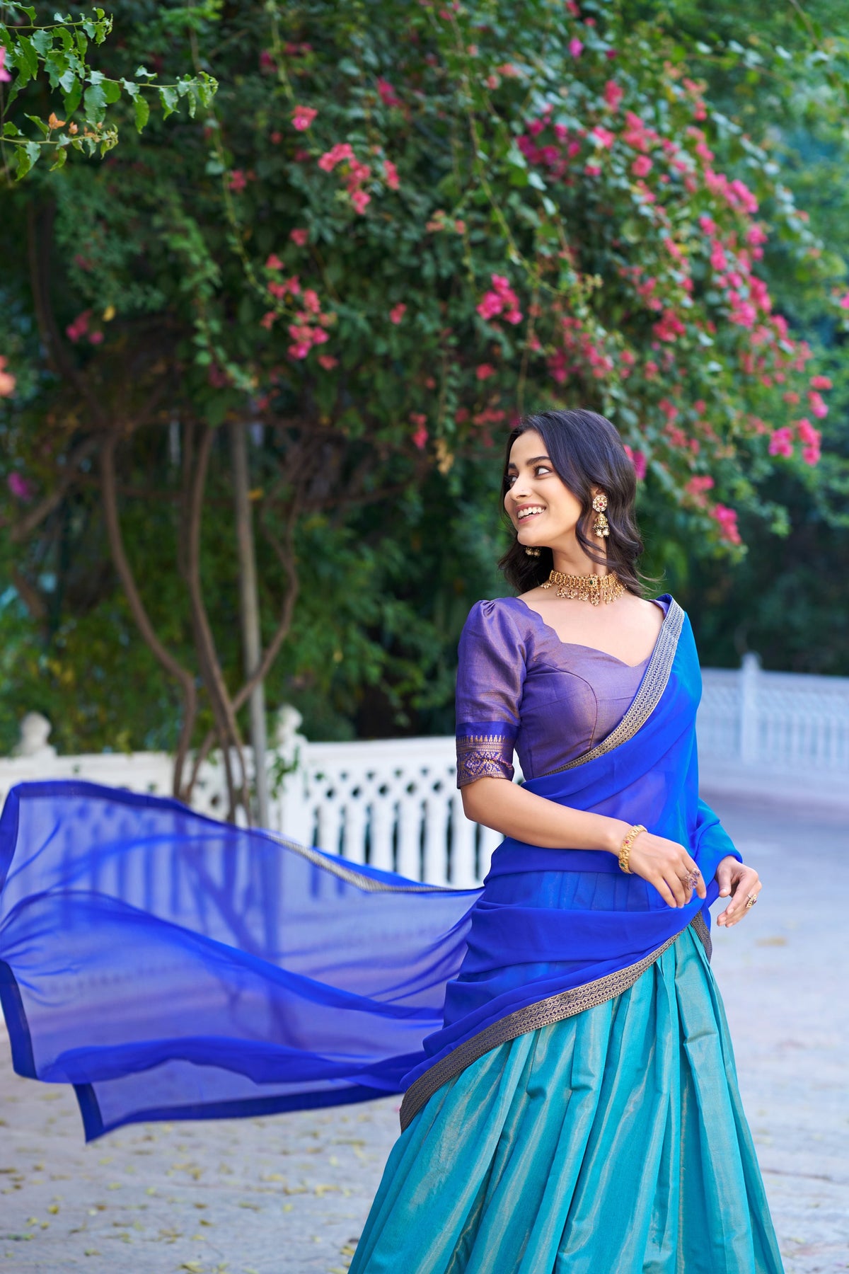 Royal Blue Kanchipuram Silk Lehenga Choli with Zari Weaving