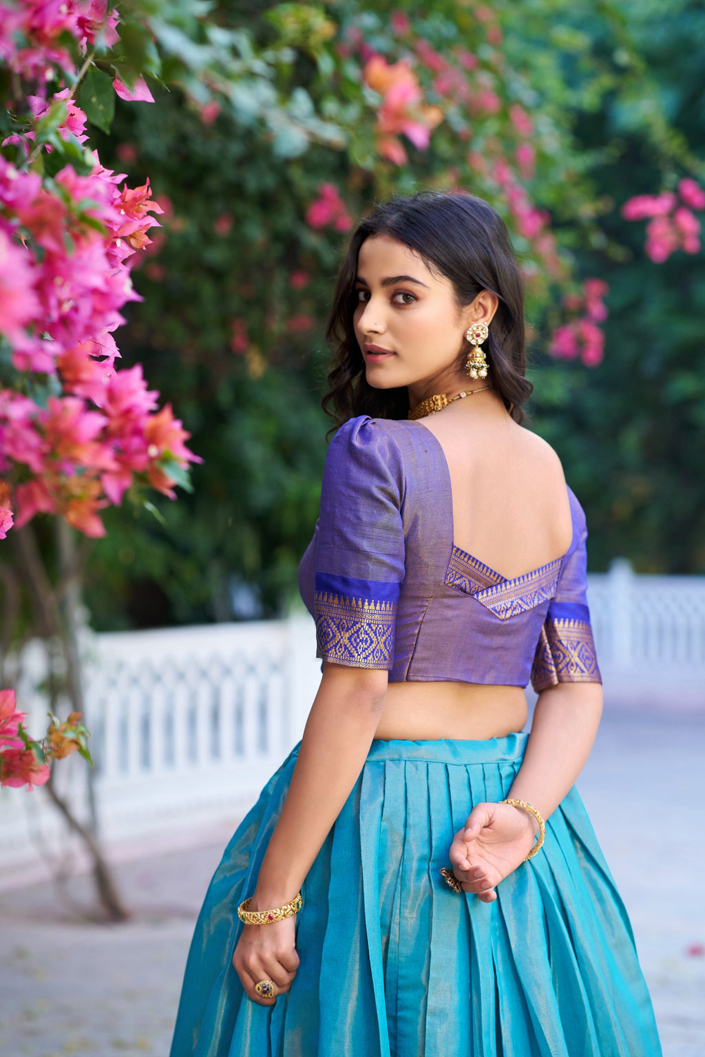 Royal Blue Kanchipuram Silk Lehenga Choli with Zari Weaving
