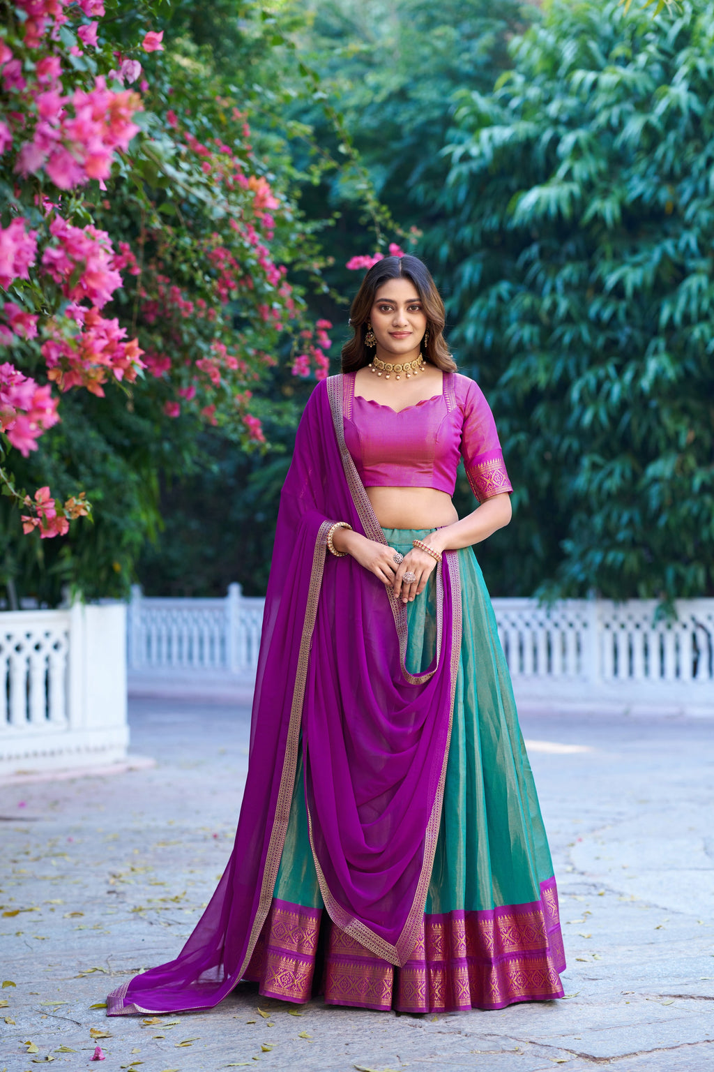 Skyblue Kanchipuram Zari Weaving Work Lehenga Choli