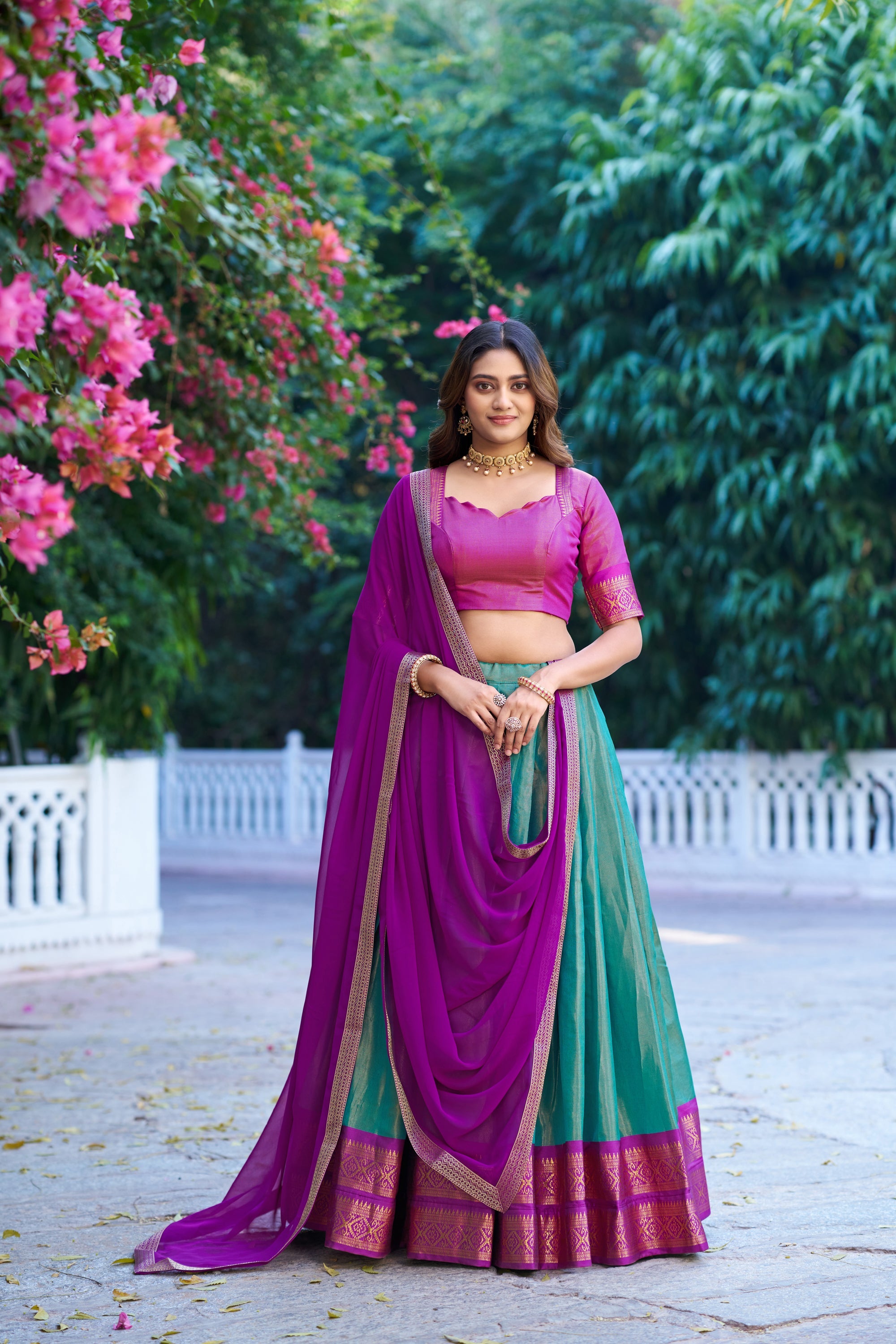 Skyblue Kanchipuram Zari Weaving Work Lehenga Choli