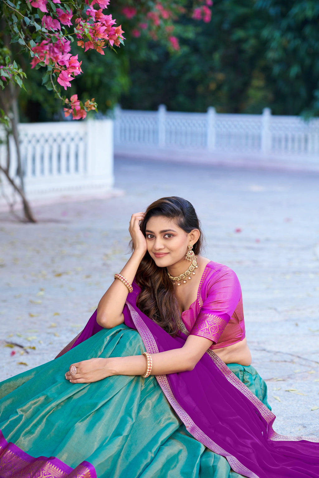 Skyblue Kanchipuram Zari Weaving Work Lehenga Choli