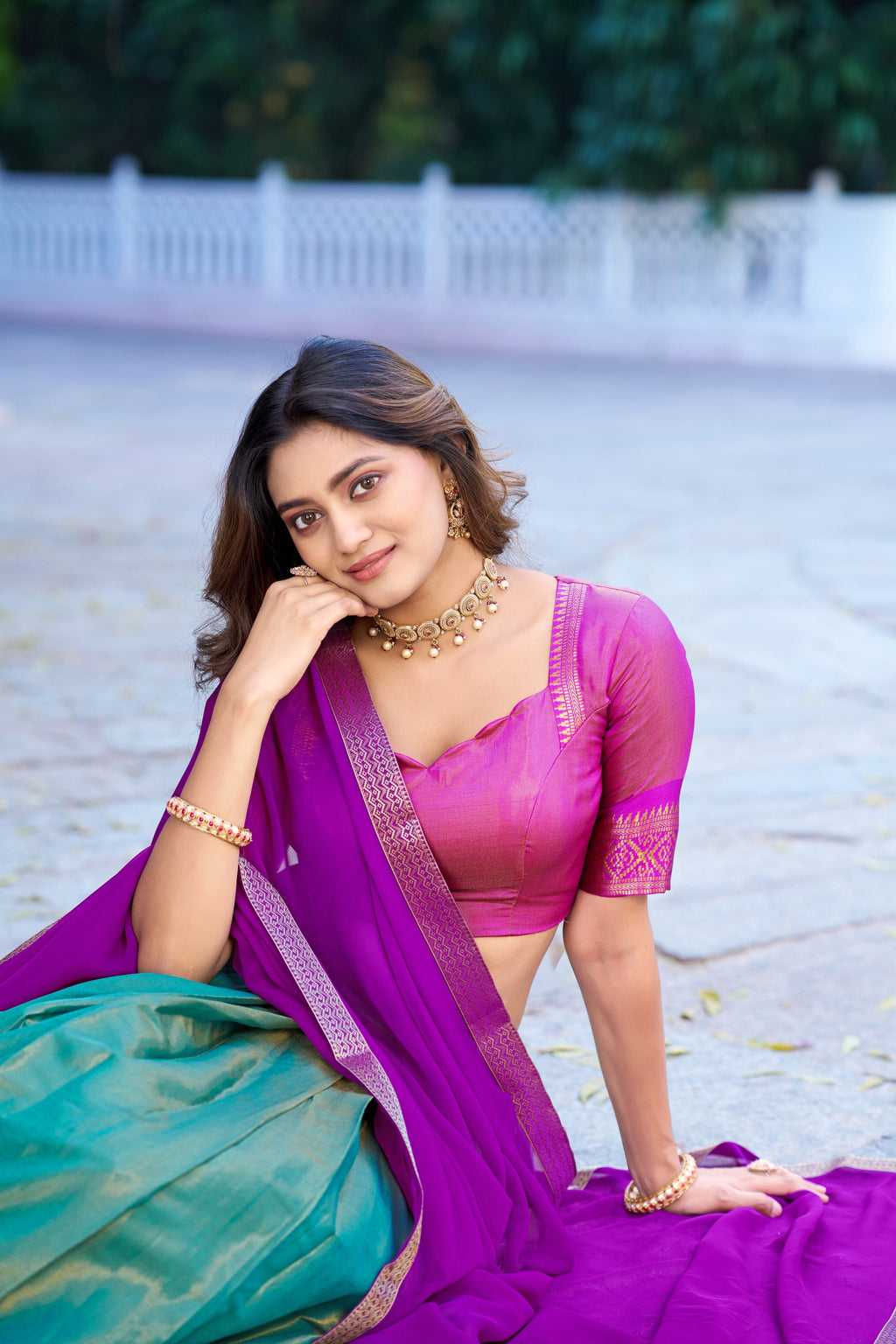 Skyblue Kanchipuram Zari Weaving Work Lehenga Choli