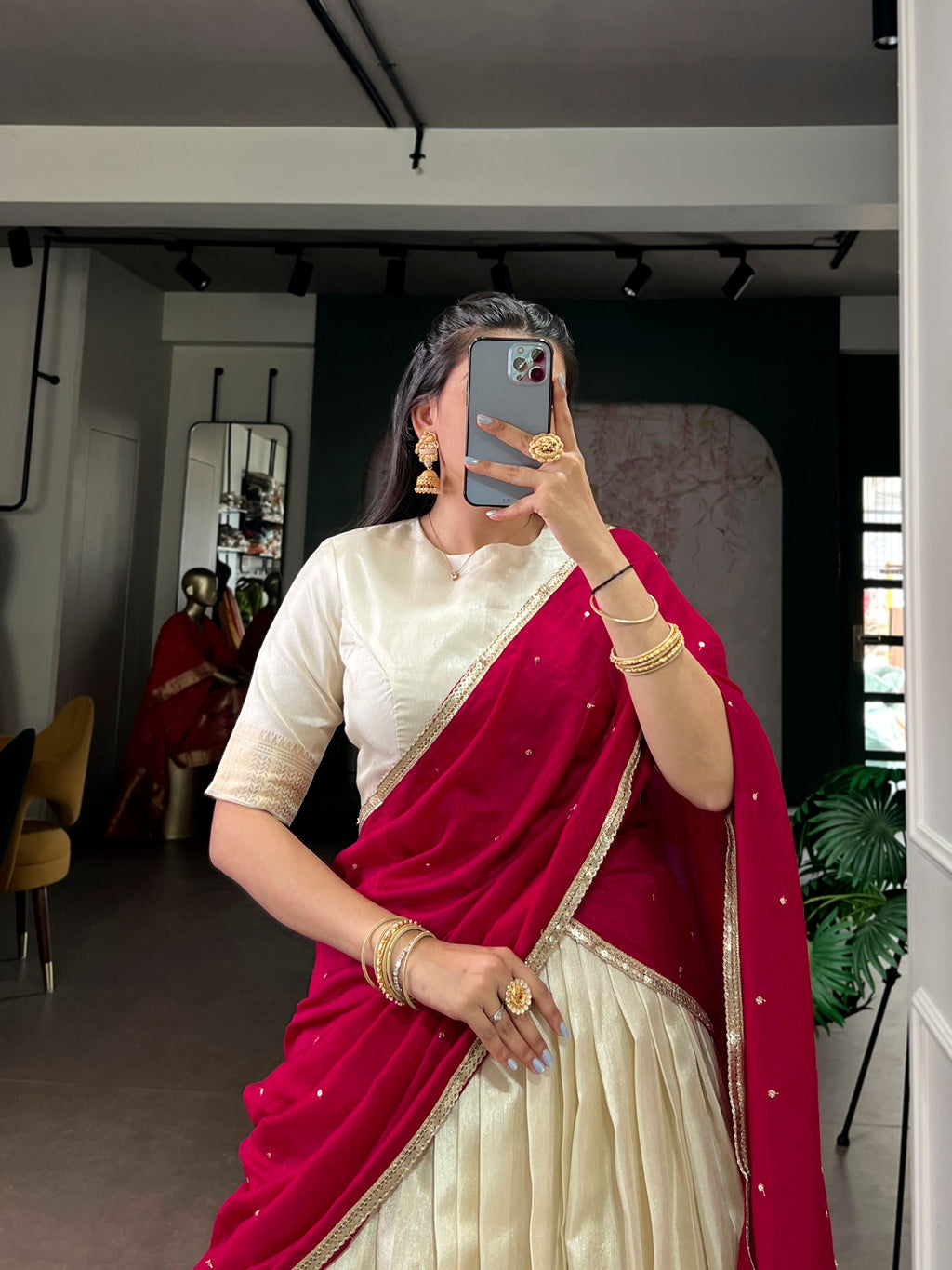 Offwhite Dola Silk Zari Border Lehenga Choli with Dupatta