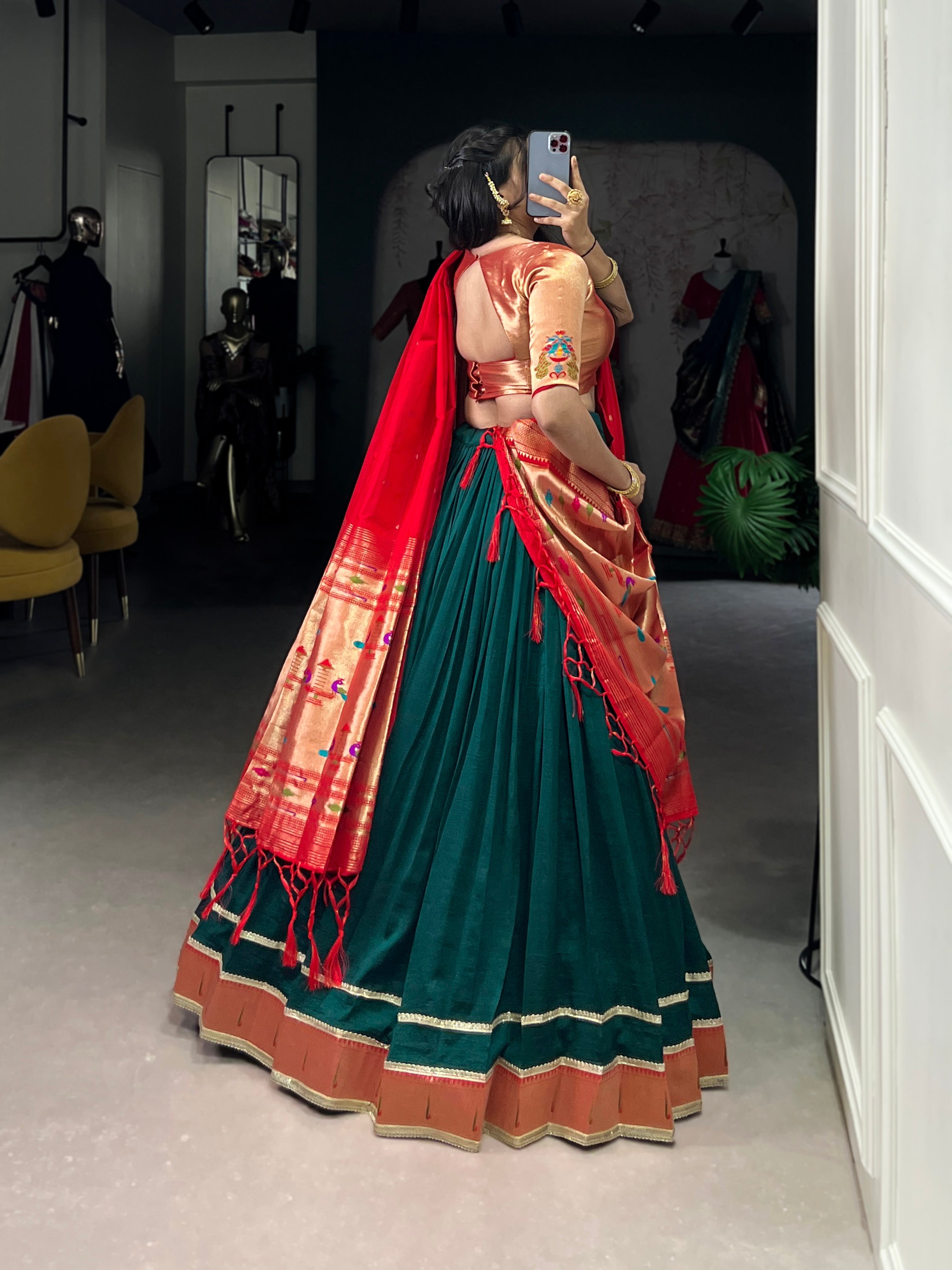 Green Vichitra Silk Lehenga Choli with Zari Weaving