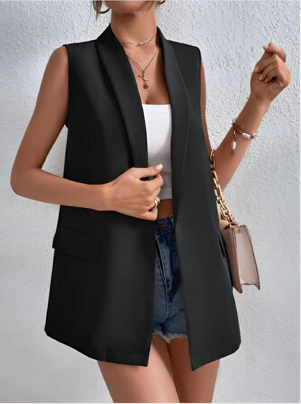 Women's Mid-Length Suit Vest Sleeveless Tailored Office Blazer - Image 7