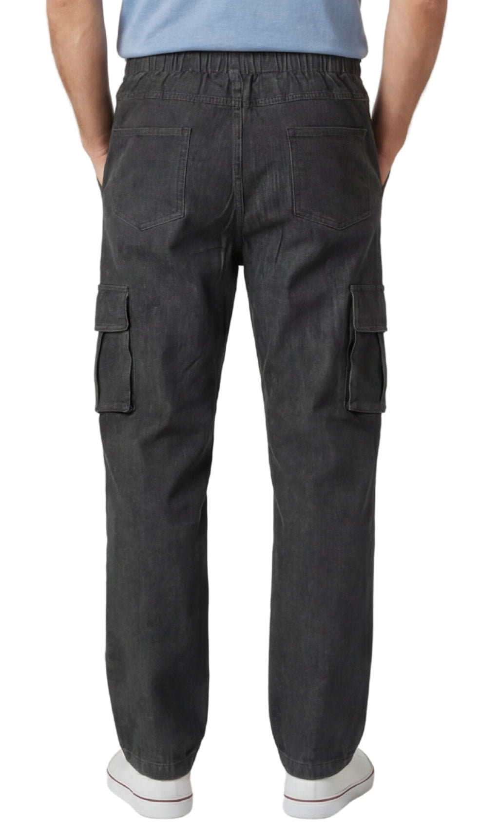 Men's Relaxed Pull-On Denim Cargo Jeans in Medium Blue