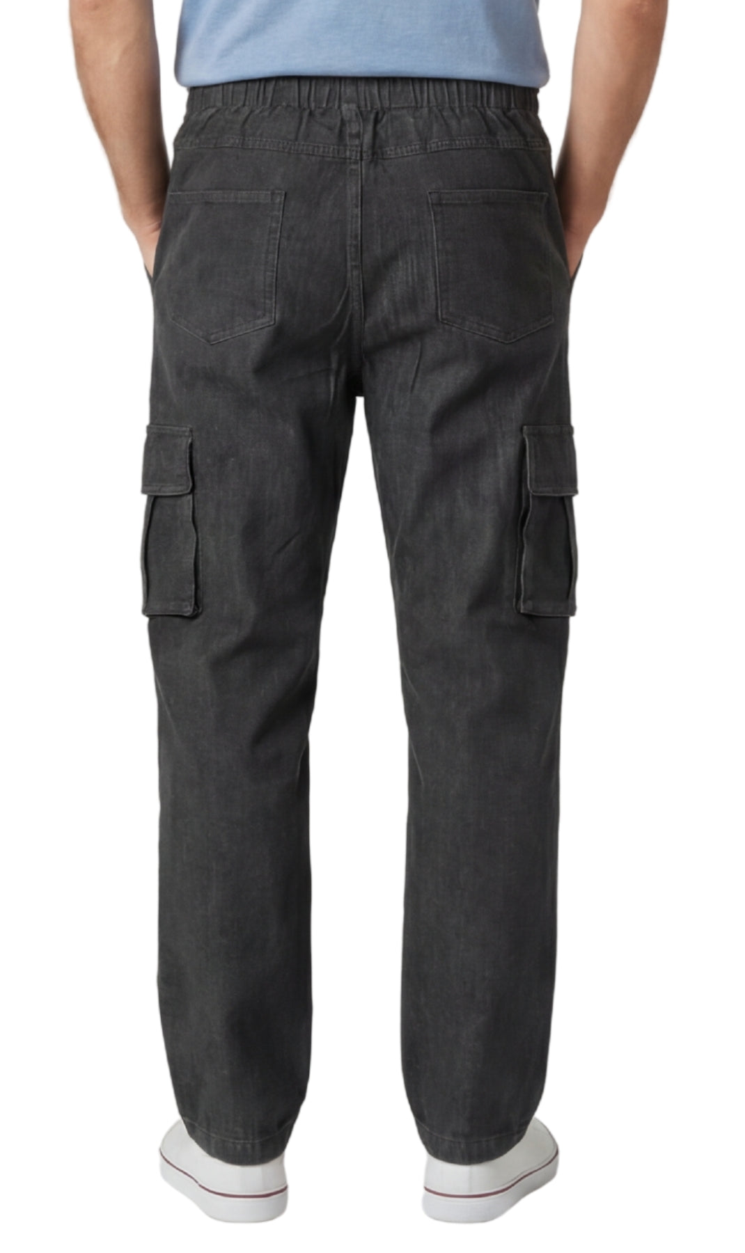 Men's Relaxed Pull-On Denim Cargo Jeans in Medium Blue