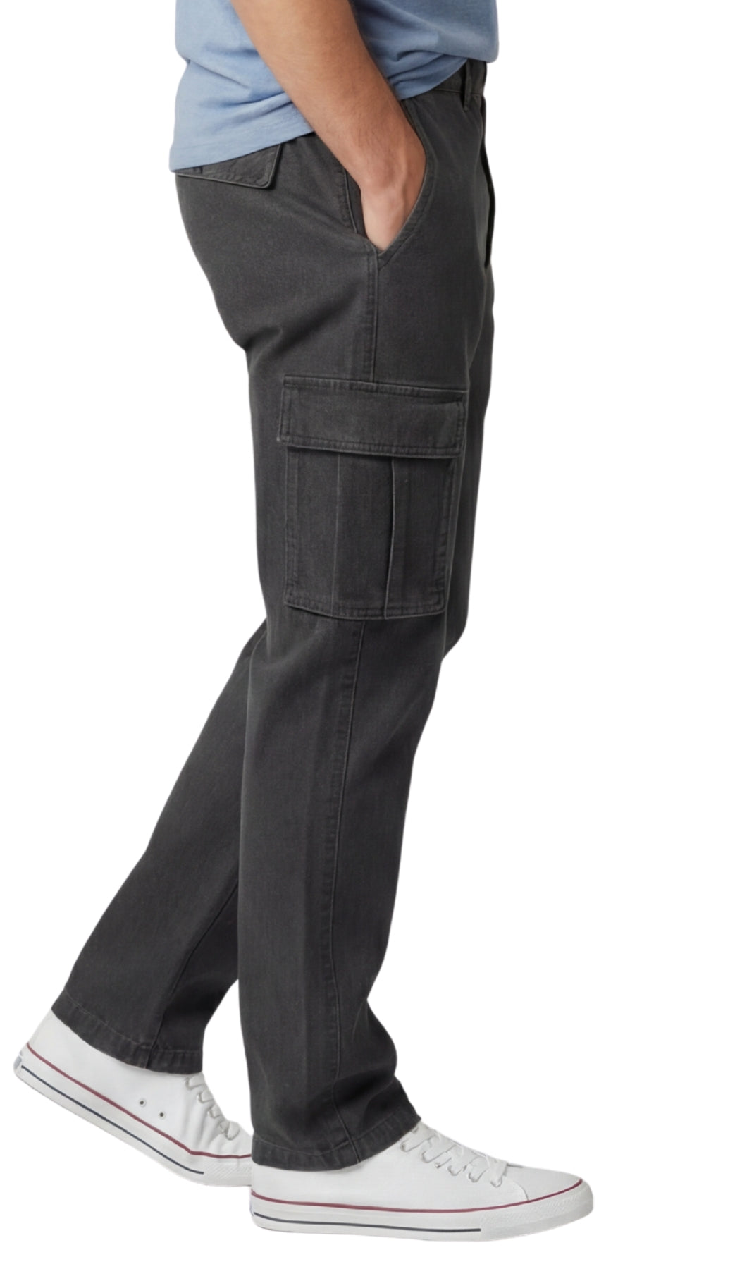 Men's Relaxed Pull-On Denim Cargo Jeans in Medium Blue
